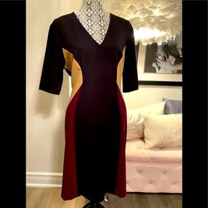 Classic black dress with colour block detail